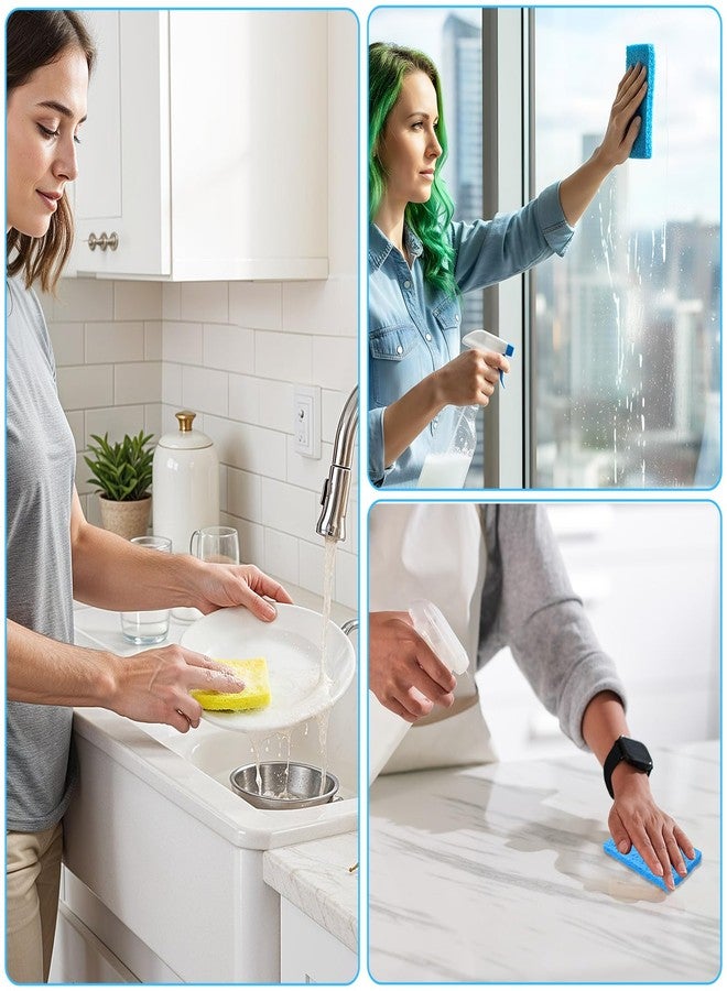 DOPENSPI 100 Pack Kitchen Sponge, 4.1 x 2.3 x 0.3 inch Natural Compressed Wood Pulp Fiber Colored Kitchen Dishes Cleaning Sponges Reusable for Home Bathroom Soft Washing Sponge - Image 3